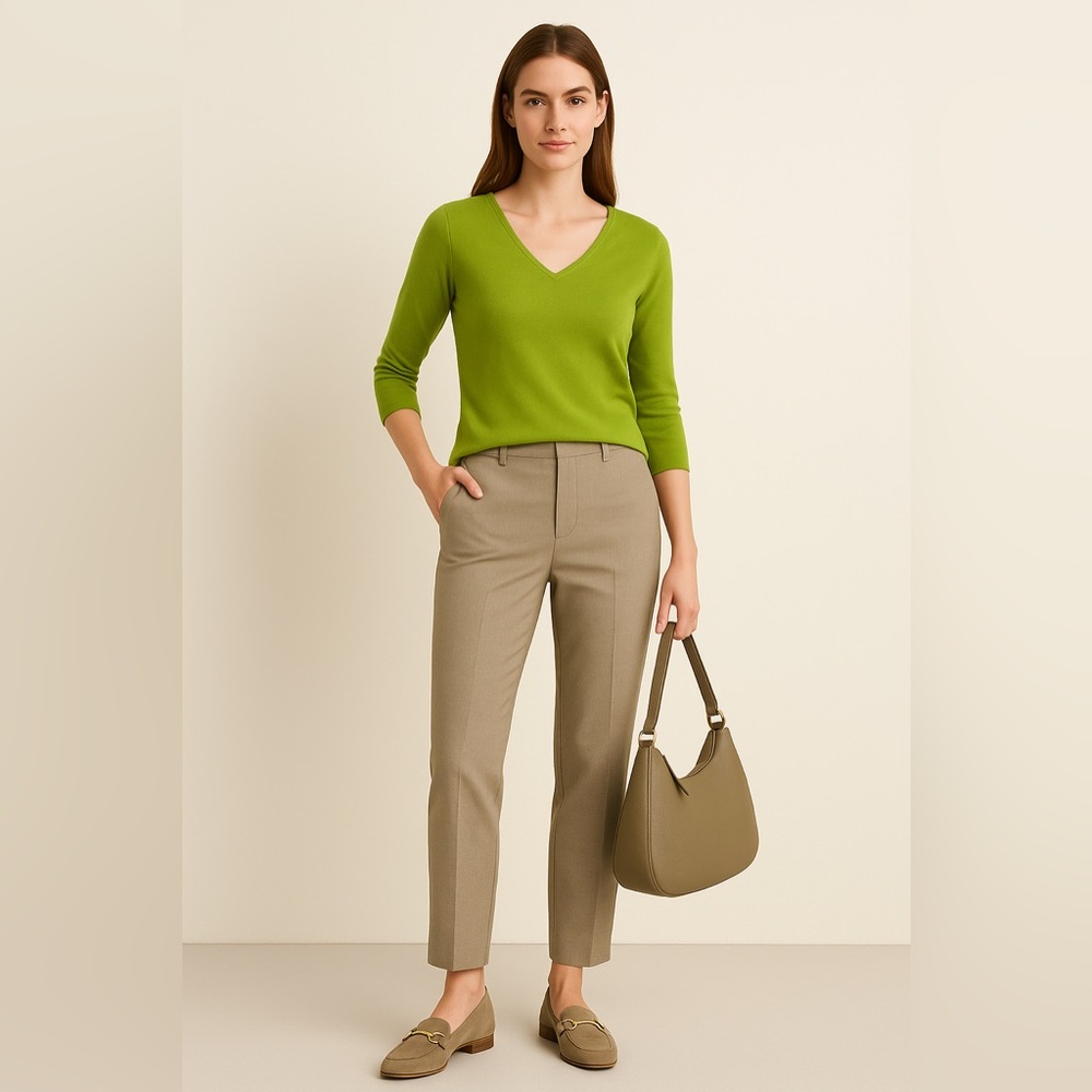 Acorn Silk Blend Green V Neck 3/4 Sleeve Work Top